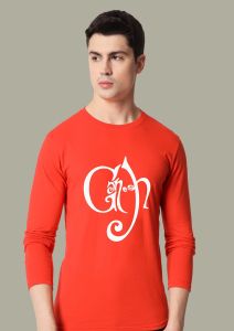 ganpati red full sleeve men round neck t-shirt