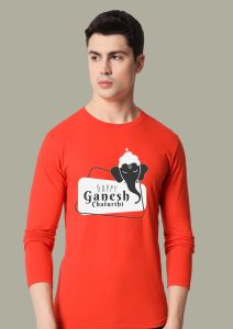 ganpati red full sleeve men round neck t-shirt
