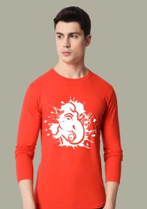 ganpati red full sleeve men round neck t-shirt