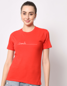 Smile half sleeve women round neck t-shirt