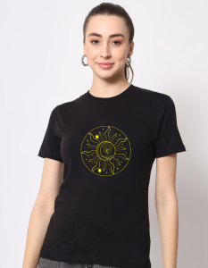 Eye half sleeve women round neck t-shirt