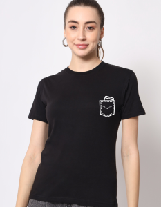 Pocket half sleeve women round neck t-shirt