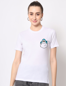 Pocket Whale half sleeve women round neck t-shirt