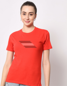 Line half sleeve women round neck t-shirt