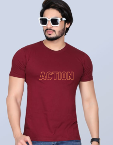 Action half sleeve men round neck t-shirt
