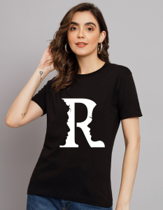Alphabet R half sleeve women round neck t-shirt