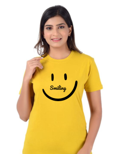 Smile half sleeve women round neck t-shirt
