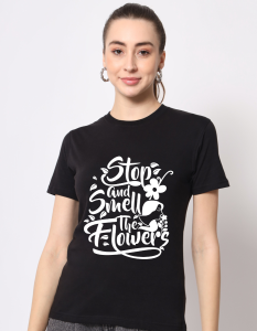 Smell Flowers half sleeve women round neck t-shirt