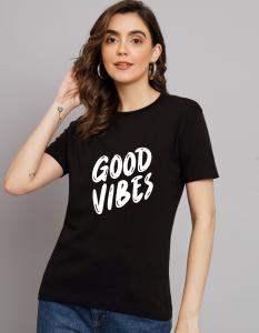 Good Vibes half sleeve women round neck t-shirt