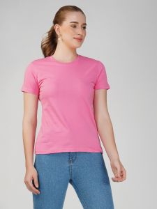 rose pink half sleeve women round neck t-shirt