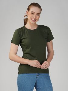 olive green half sleeve women round neck t-shirt