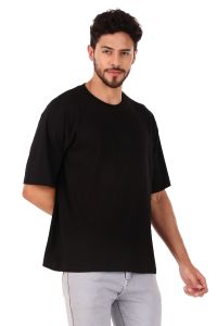 oversize black half sleeve men round neck t-shirt