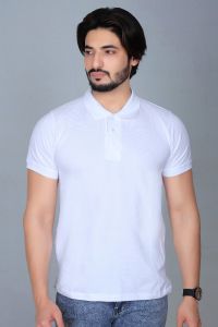 Plain White men polo neck t-shirt
