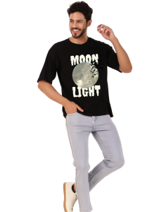 moon half sleeve men round neck t-shirt