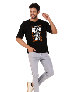never give up half sleeve men round neck t-shirt