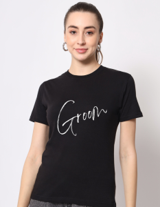 Groom half sleeve women round neck t-shirt