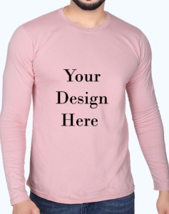 custom soft pink design full sleeve men round neck t-shirt