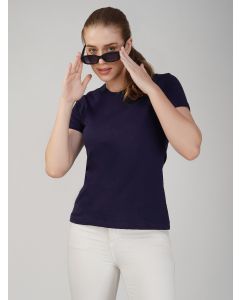 navy blue half sleeve women round neck t-shirt