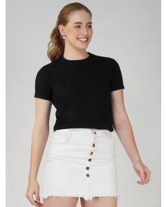 black crop top half sleeve women round neck croptop