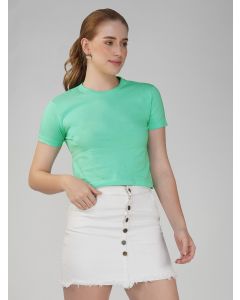 green crop top half sleeve women round neck croptop