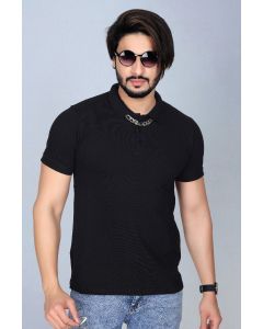 Plain Black  men polo neck t-shirt