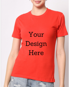 custom red women design half sleeve women round neck t-shirt