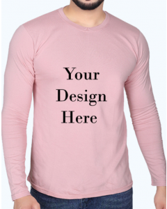 custom soft pink design full sleeve men round neck t-shirt