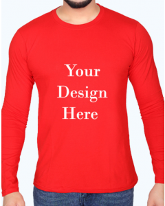 custom red design full sleeve men round neck t-shirt